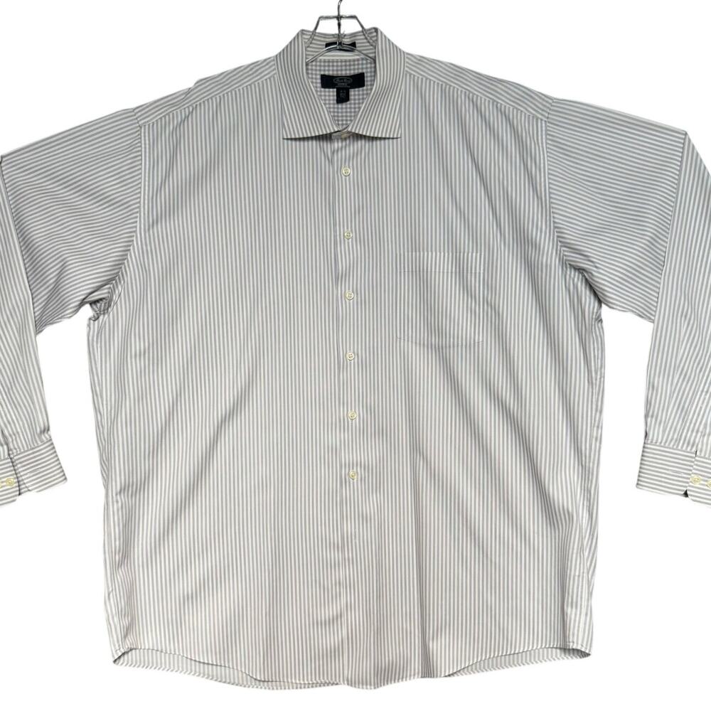 Pronto Uomo Platinum 100% Cotton Button Down Shirt Men 18.5T  White Gray Striped